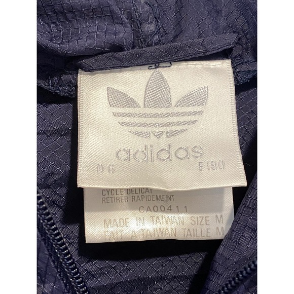 Vintage Adidas Mens Medium Navy Blue Ripstop Hooded Windbreaker Jacket 90s - Picture 6 of 14